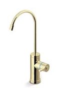 A gold faucet with a water filter system.