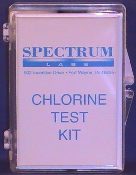 A chlorine test kit is shown in front of the spectrum labs logo.