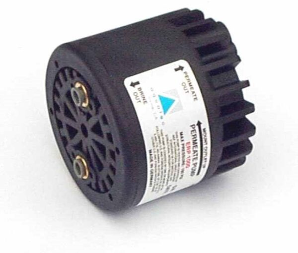 A black motor with two terminals on it.