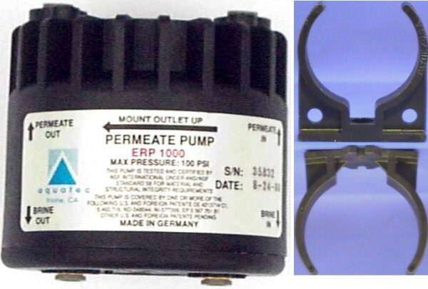 Aquatec ERP1000 Permeate Pump with Clip and 1/4 inch JG Inserts