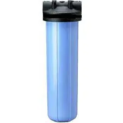 A blue water filter with black cap.