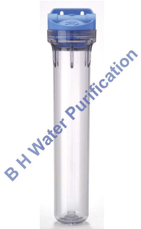 A water filter is shown with blue cap.