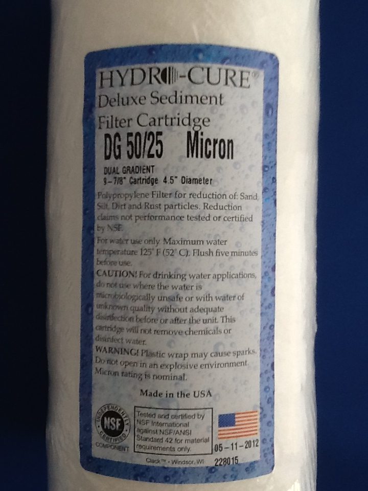 Hydro-Cure Sediment Filter DG 50/25 Micron 4.5 in x 10 in (Case)