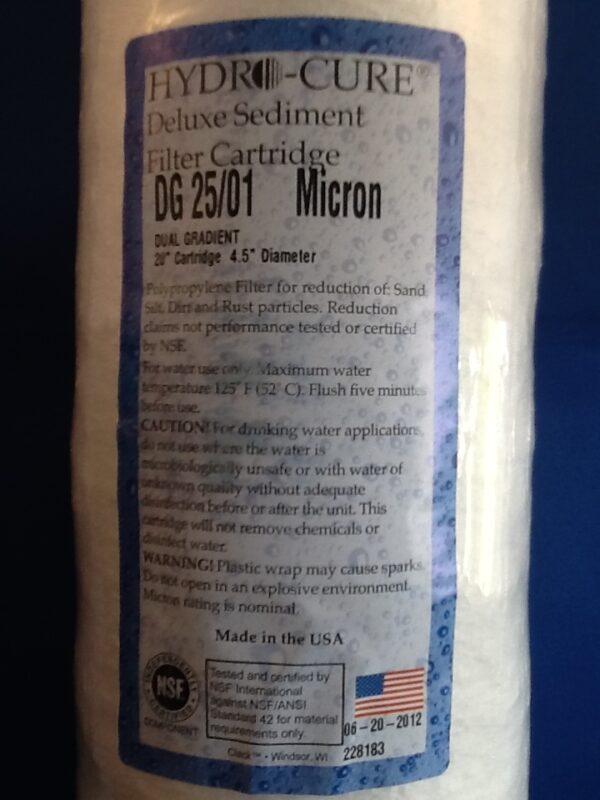 Hydro-Cure Sediment Filter DG 25/01 Micron 4.5 in x 20 in