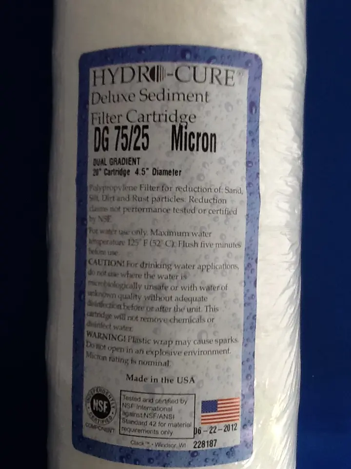 Hydro-Cure Sediment Filter DG 75/25 Micron 4.5 in x 20 in (Case)