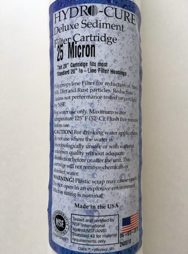 Hydro-Cure Deluxe Sediment Filter 25 Micron 20 inch - 12pk