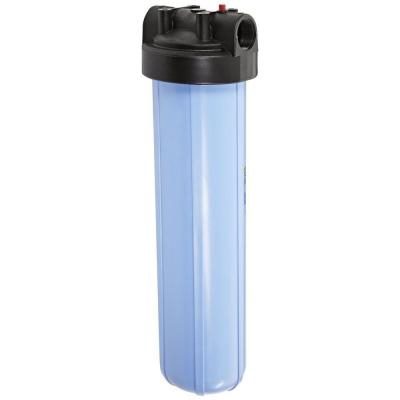 A blue water filter with black cap.