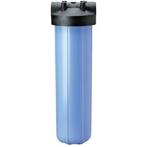 A blue water filter is shown with black cap.