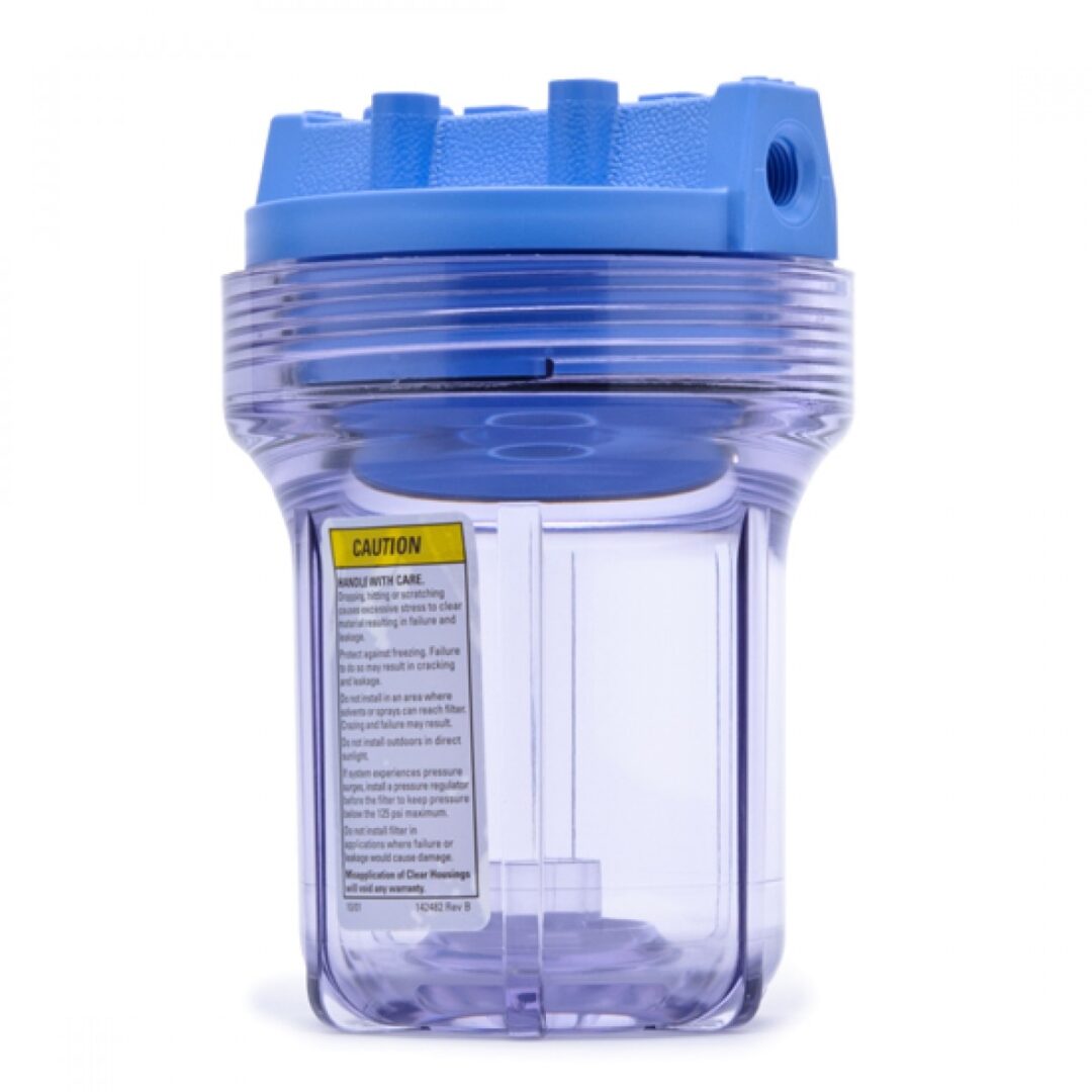 A blue and clear container with a lid.