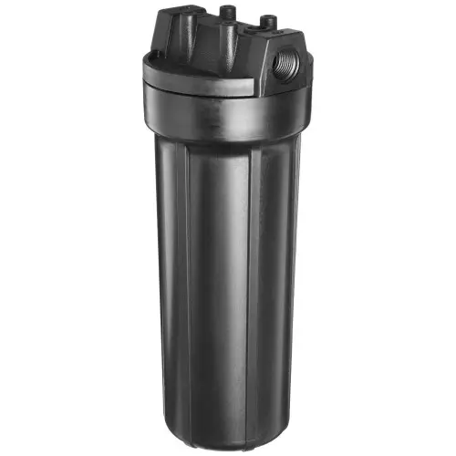 A black water filter is shown with the lid open.