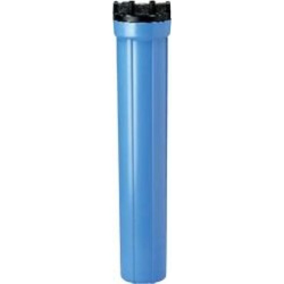 A blue water filter is shown with black cap.