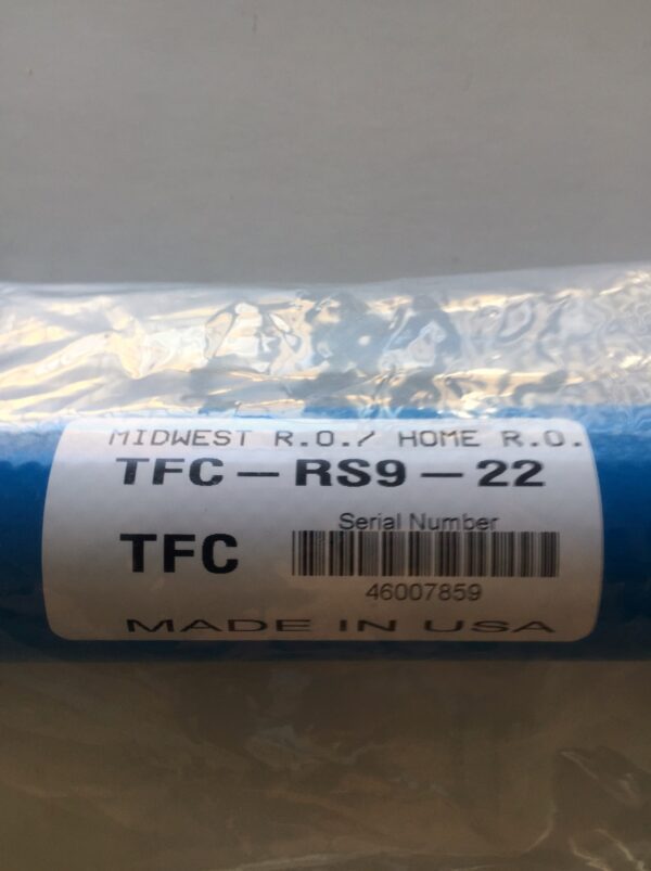 A tube of blue tubing with a white and black sticker on it.