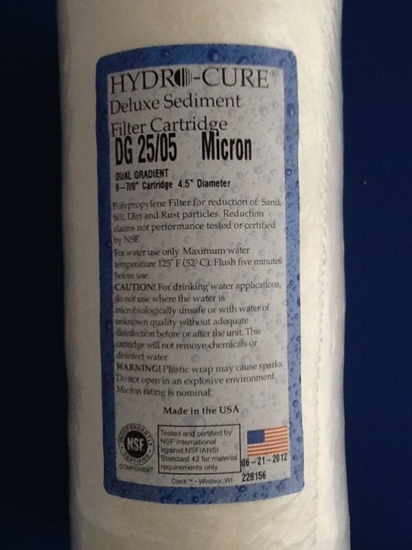 Hydro-Cure Sediment Filter DG 25/05 Micron 4.5 in x 10 in